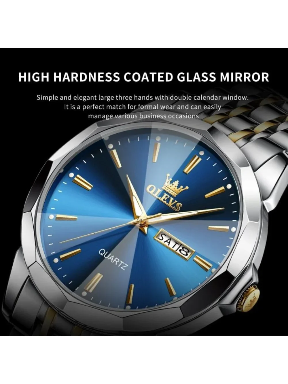 Men Blue Diamond Analog Quartz Solid Stainless Waterproof Luminous Classic Watch